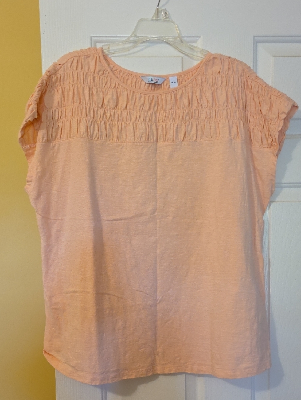 Denim & Co. Smocked Tee - 4 Pack (Blue, White, Mint, Peach) - Picture 3 of 5